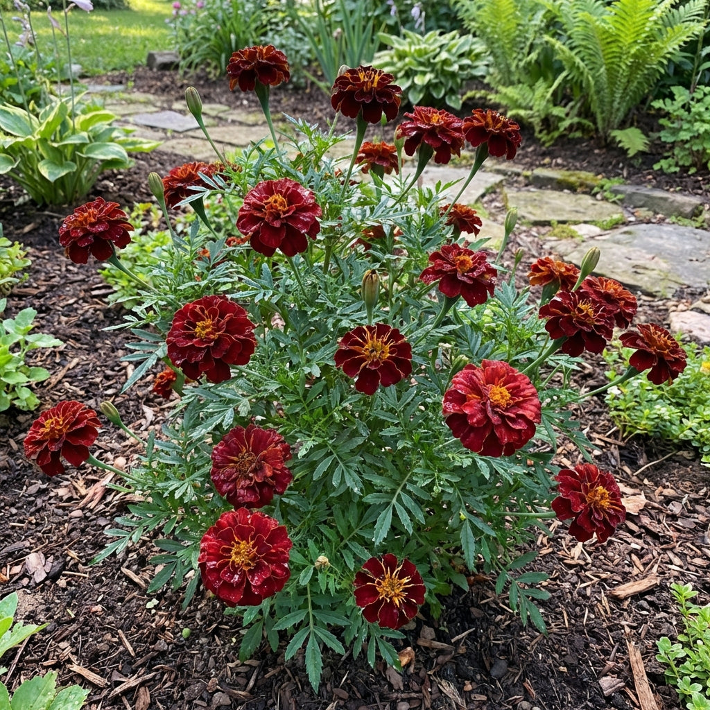 Dark Red Marigold (Tagetes patula) Flower Seeds for Home Garden Planting