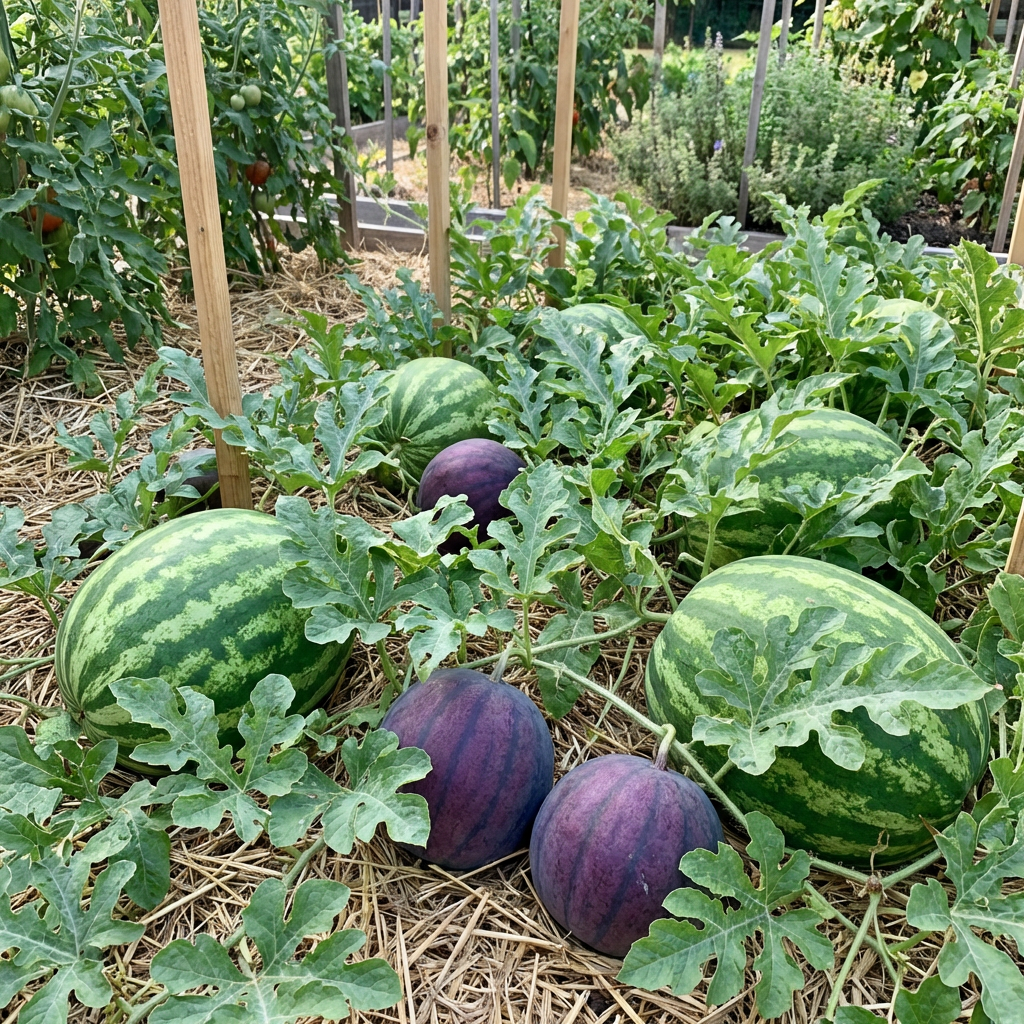 Graines de plantation de pastèque verte et pourpre (Citrullus lanatus) – Graines traditionnelles de fruits patrimoniaux pour jardin