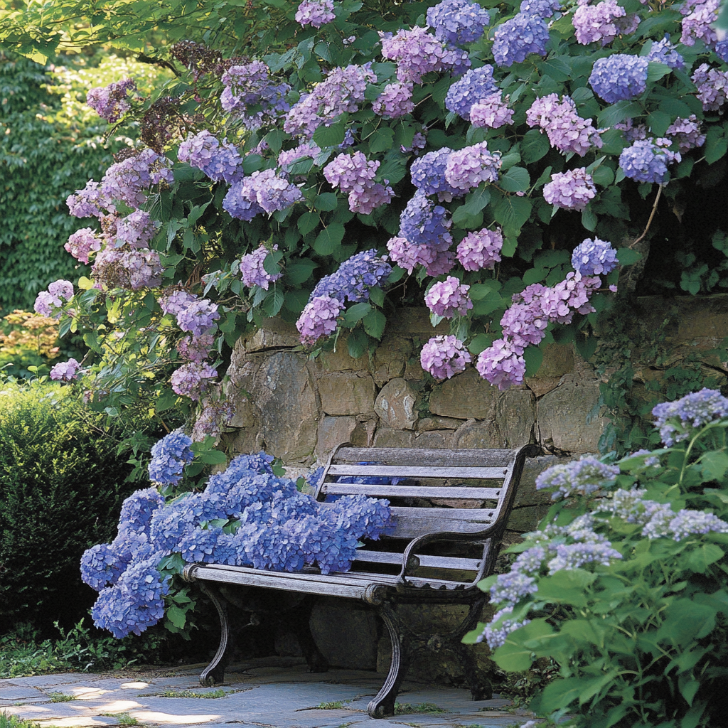 Hydrangea serrata Shrub Showing Lacecap Flower Clusters