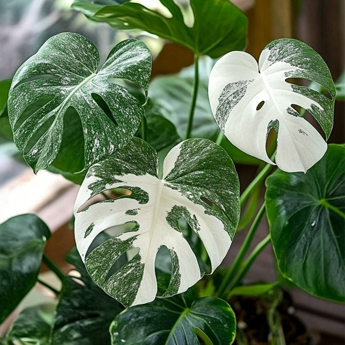 Monstera Siltepecana Climbing Vine on Moss Pole Indoors