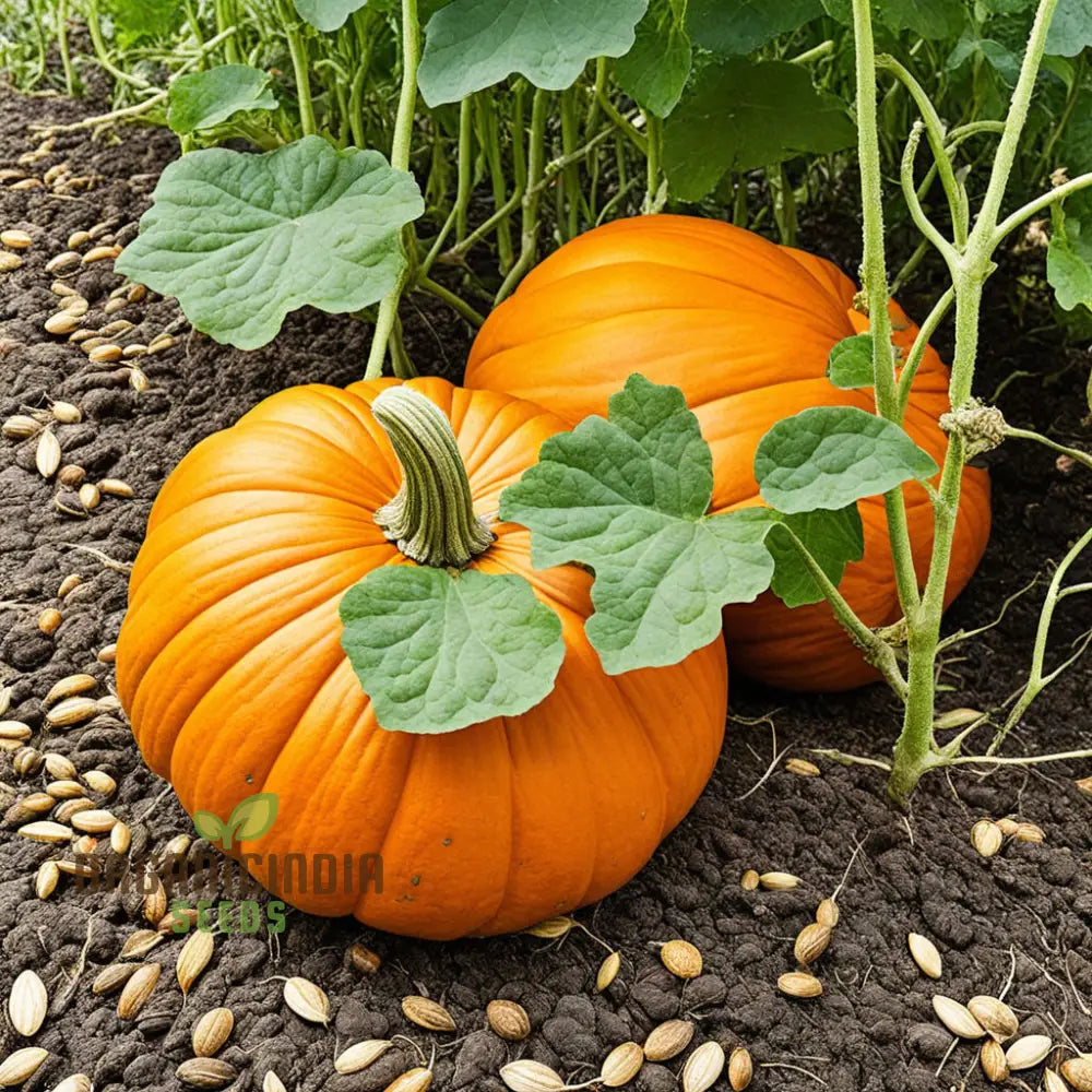 Heirloom Pumpkin Plants Growing in Garden Bed from Seeds