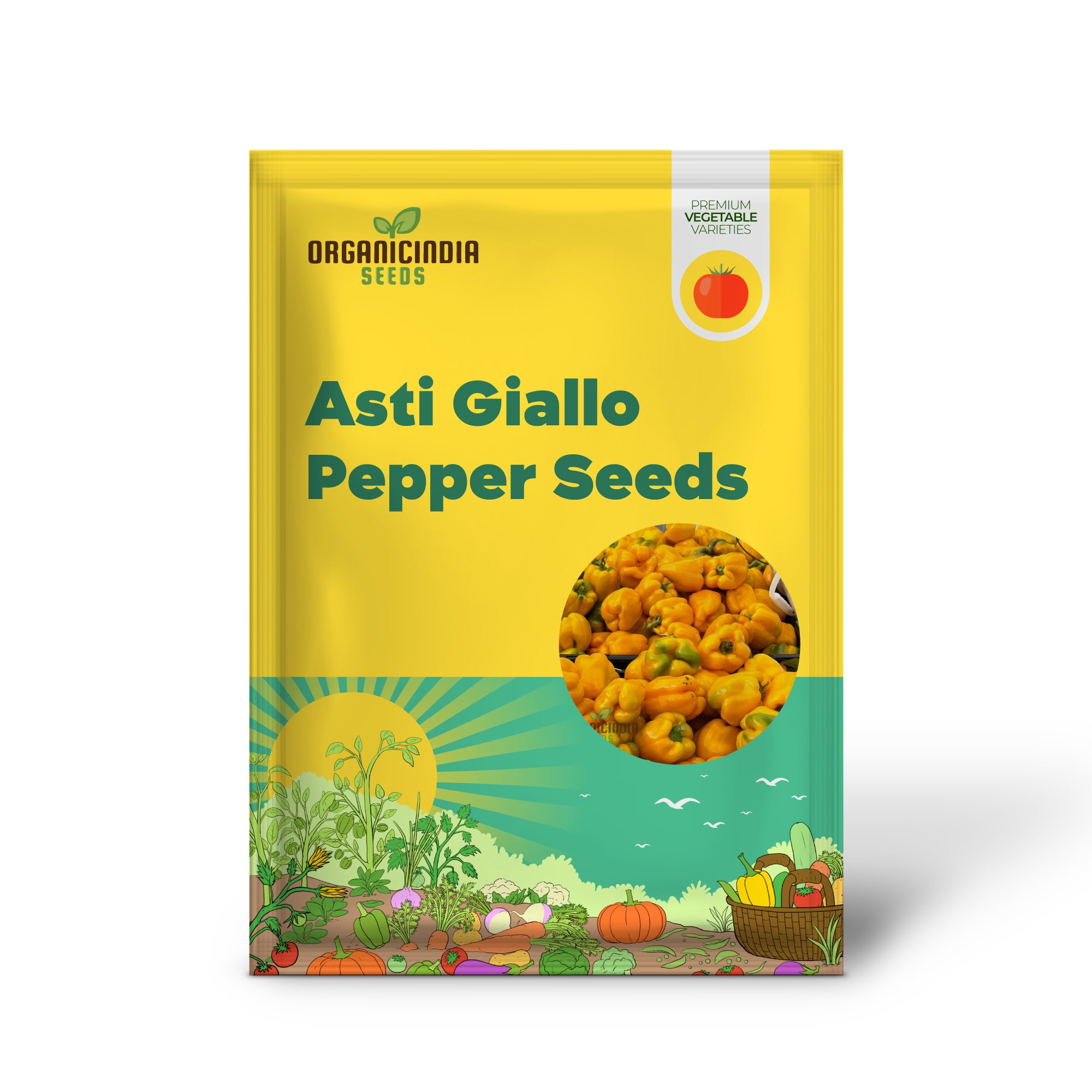 Quadrato Asti Giallo Bell Pepper Seedling Growing in Garden or Container