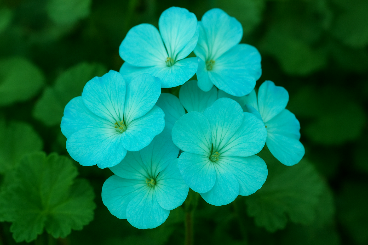 Rare blue and green geranium blooms