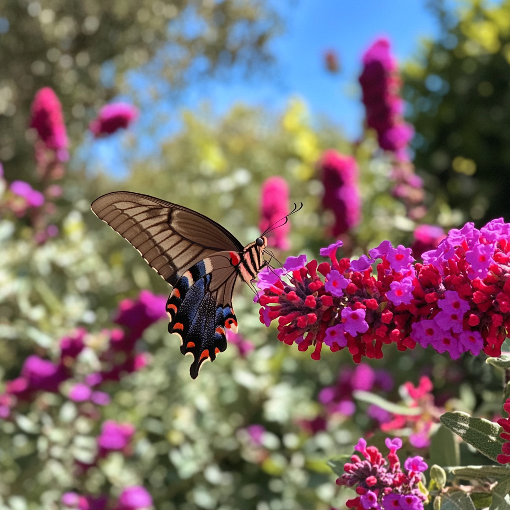 Royal Red Butterfly Bush Growing Along Garden Border