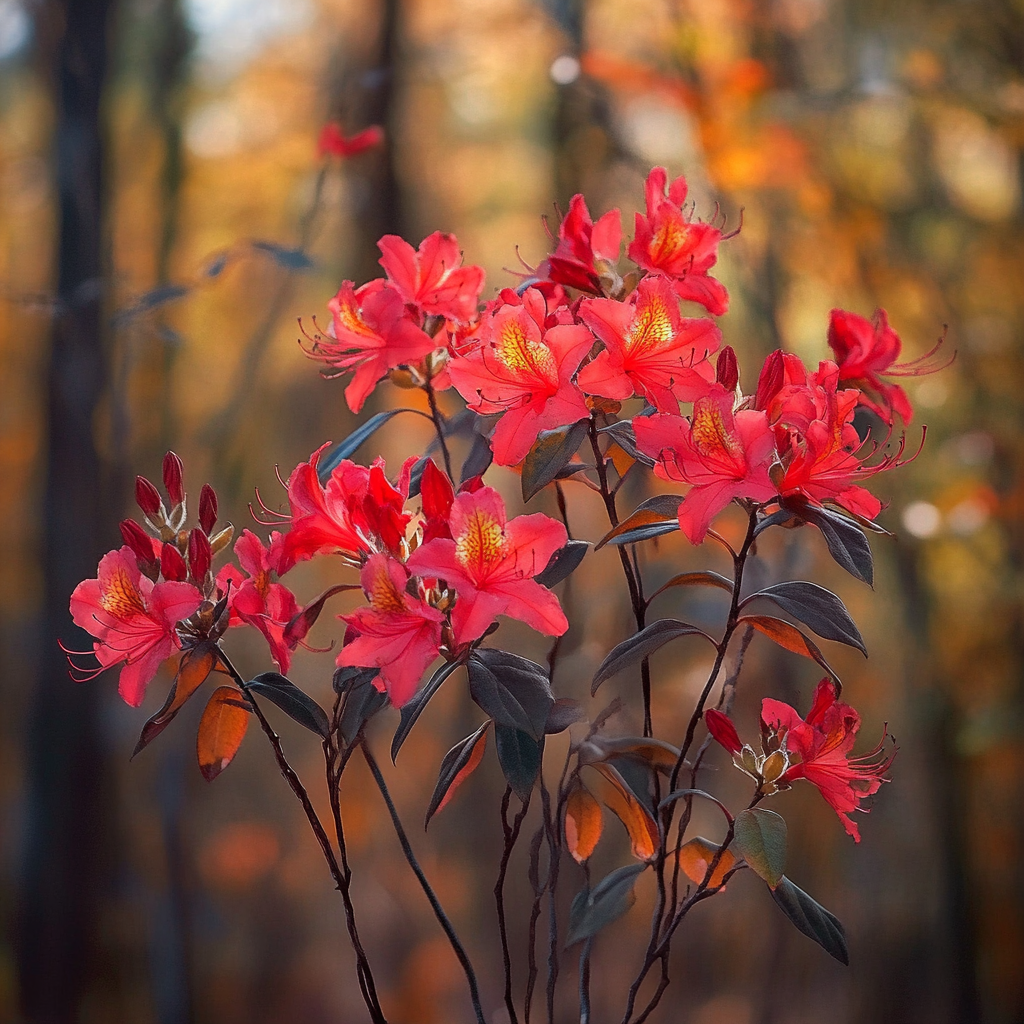 Cold-Hardy Azalea with Fiery Red Blooms & Fall Foliage
