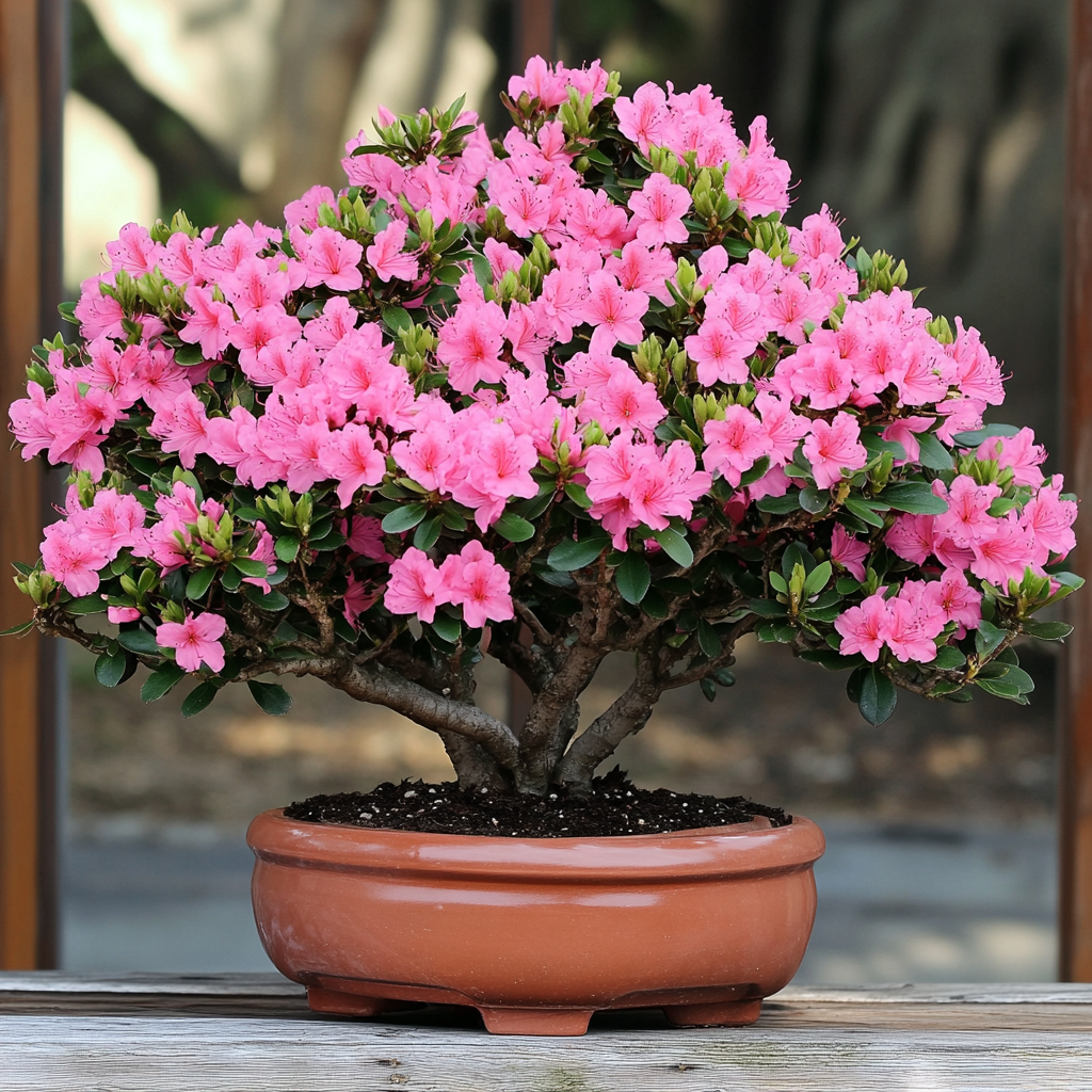 Dwarf Japanese Azalea with Deep Pink Flowers & Dense Growth