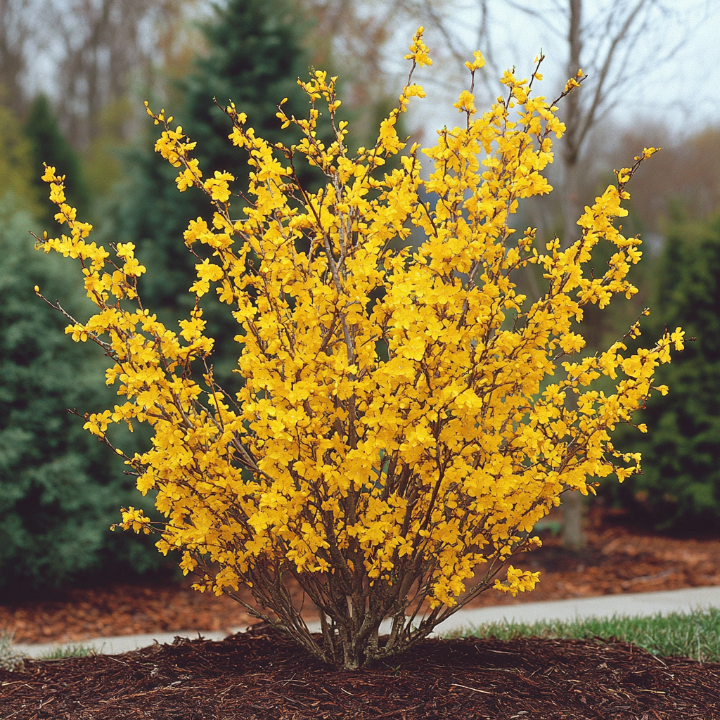 Hardy Forsythia with Abundant Golden Flowers in Early Spring