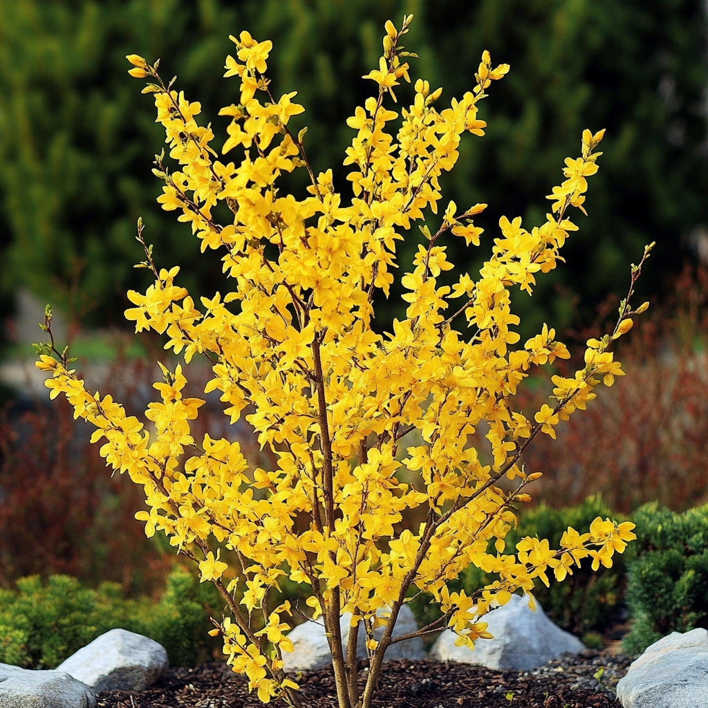 Hardy Forsythia with Abundant Golden Flowers in Early Spring