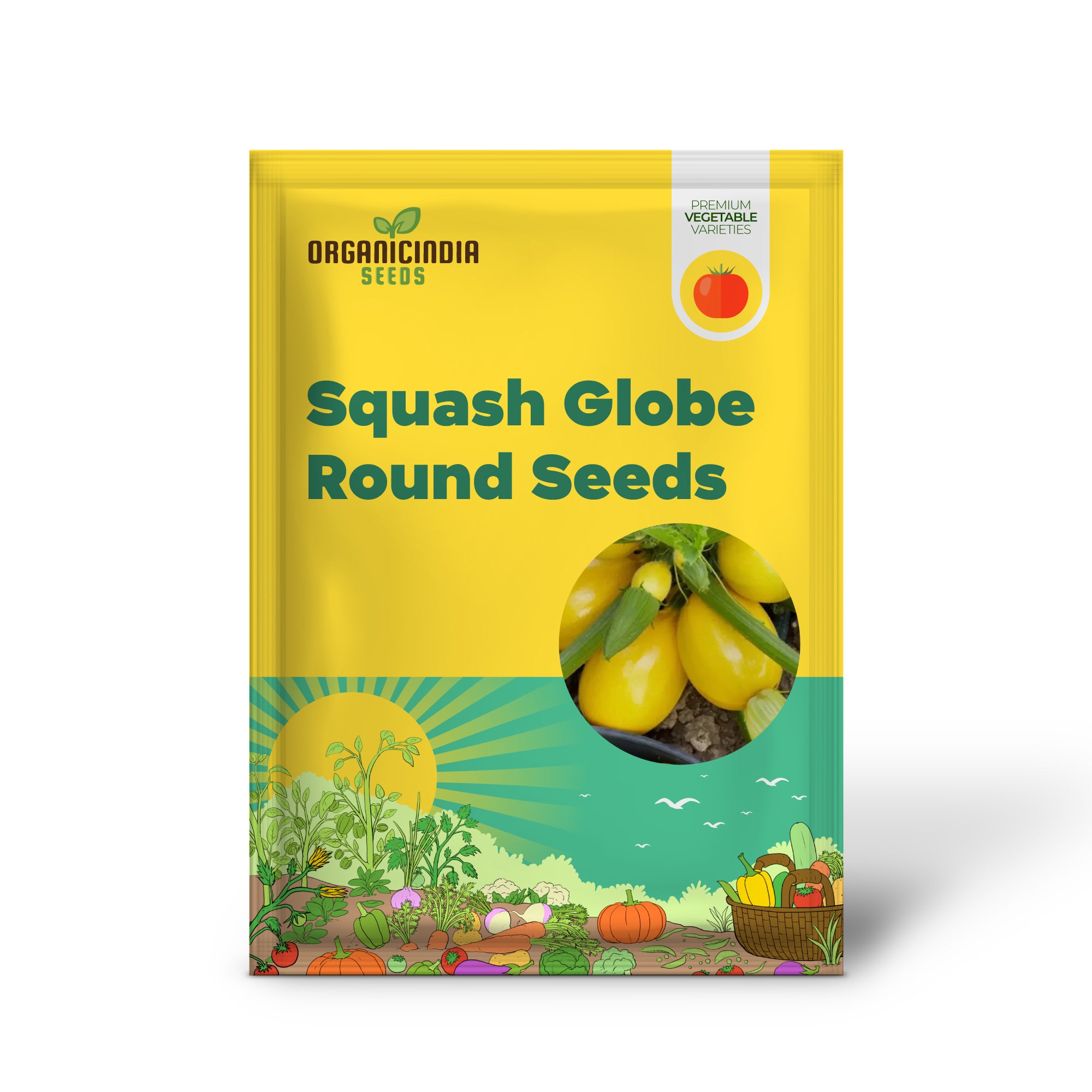 Mature Globe Round Yellow Squash Plant with Fruits, High-Yield Vegetable Seeds