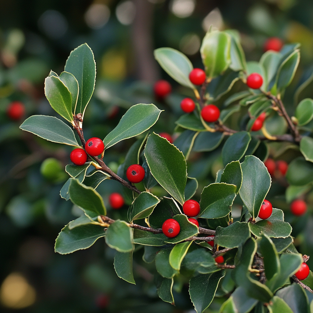 Yaupon Holly Shrub with Bright Red Ornamental Berries