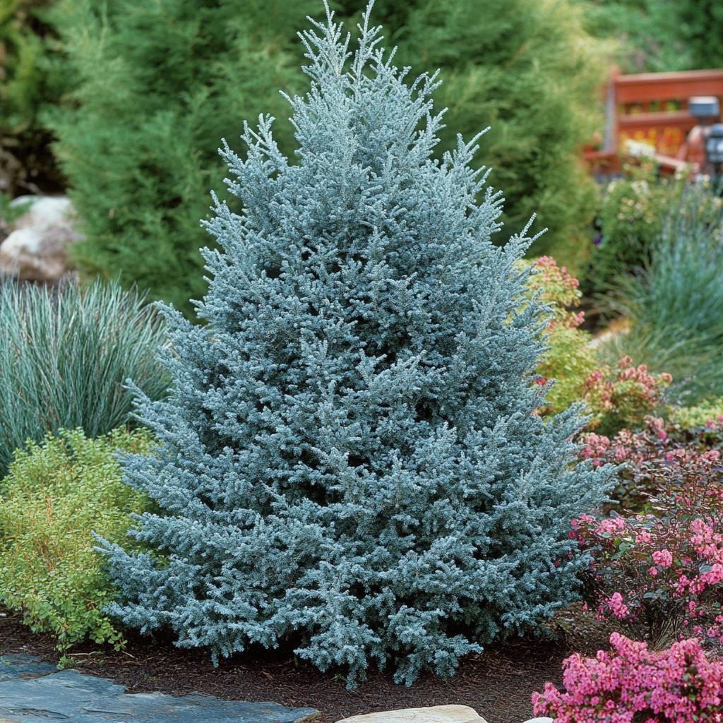 Silvery Blue Evergreen Foliage Providing Year Round Color