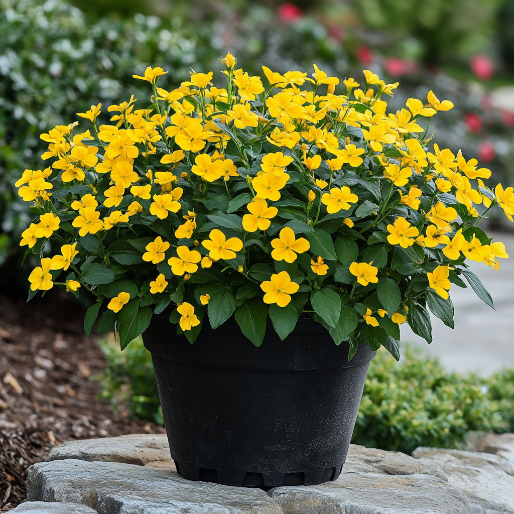 Dwarf Yellow Flowering Plant Used Along Garden Border